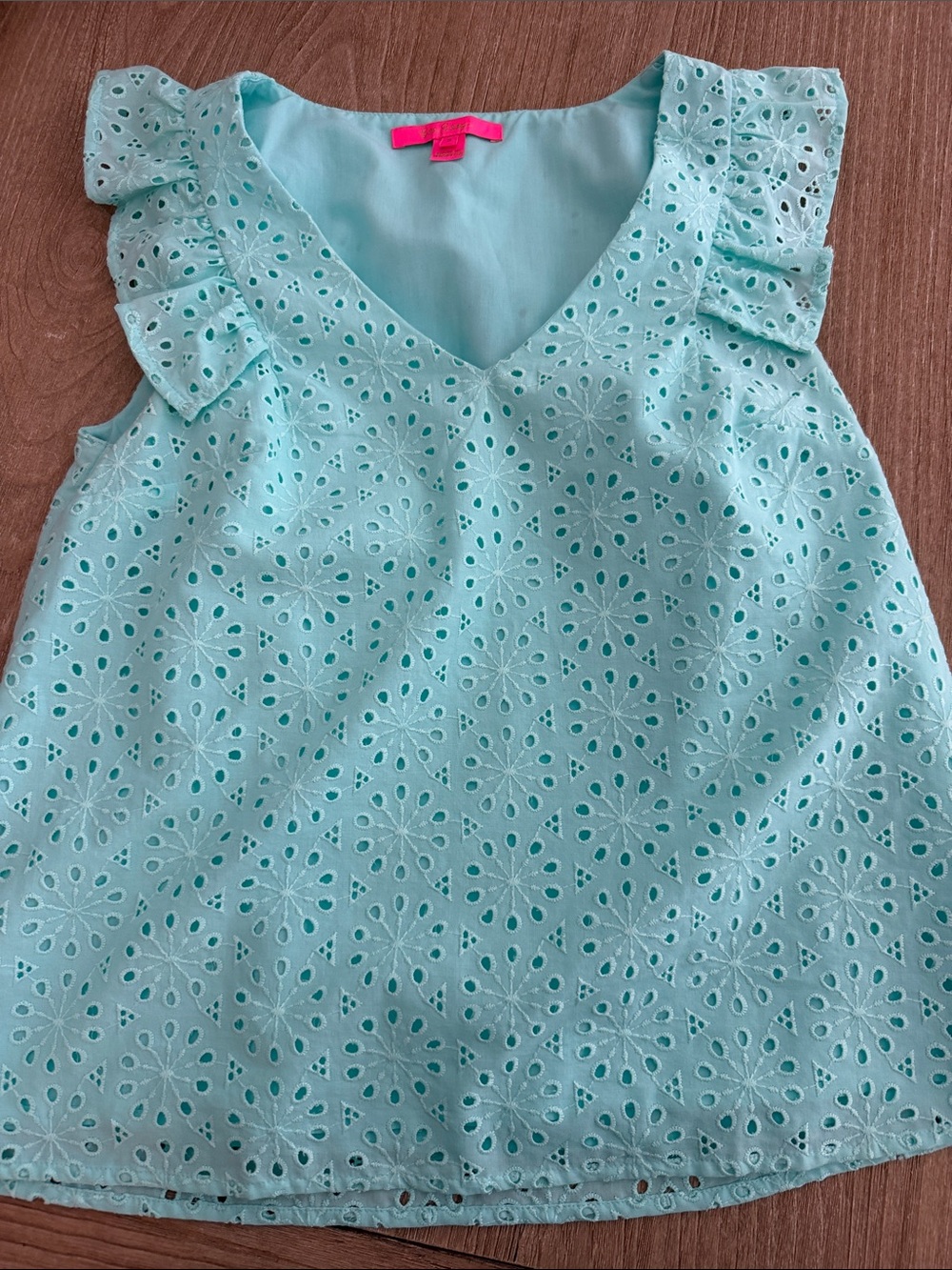 Lilly Pulitzer Women’s Size Small Eyelet Ruffle Sleeve Top - Light Aqua